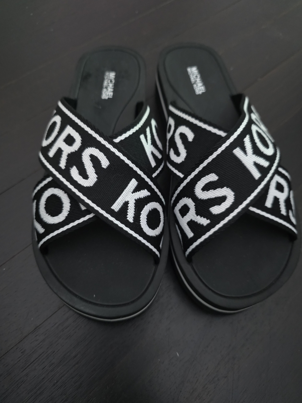 Michael Kors Womens Black Logo Slide Sandals